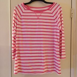 Pink striped 3/4 length sleeve shirt